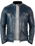 racer distressed blue motorcycle leather jacket