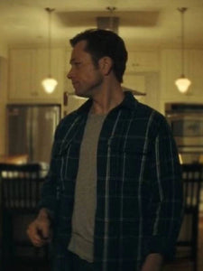 smoke 2025 taron egerton blue check shirt.