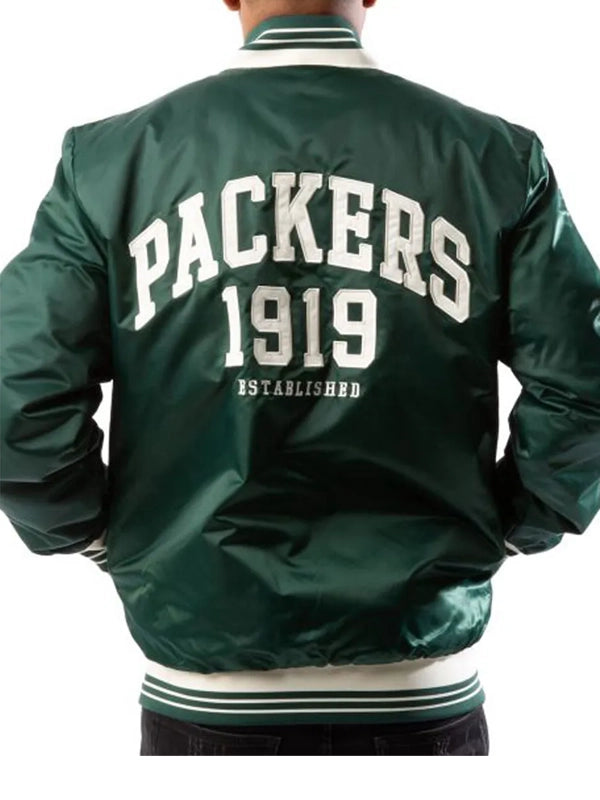 starter bay packers green satin jacket.