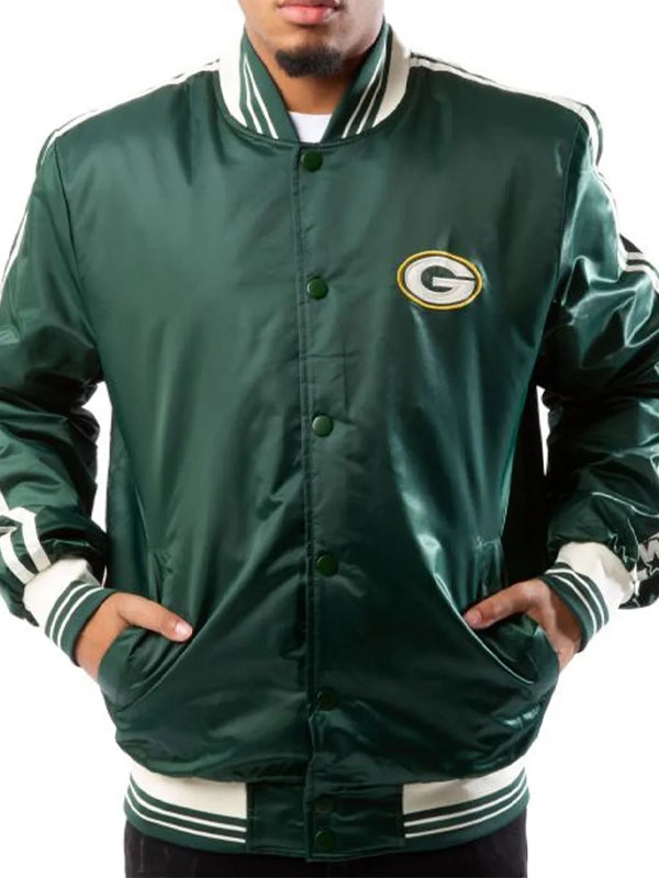 starter bay packers green satin jacket