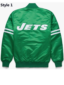 striped new york jets green satin jacket.