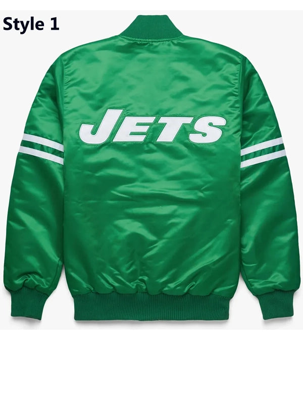 striped new york jets green satin jacket.