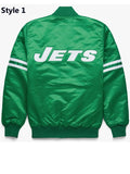 striped new york jets green satin jacket.