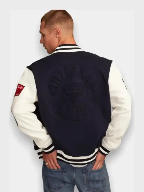 superman x lucky brand varsity jacket..