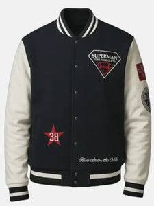 superman x lucky brand varsity jacket.