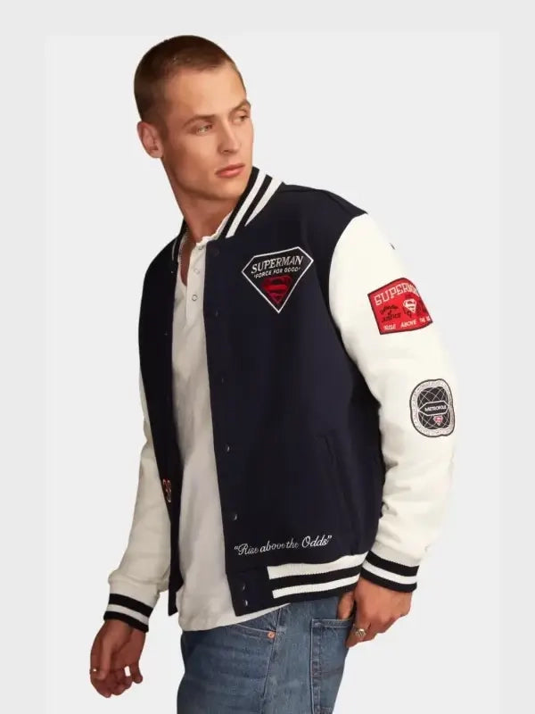superman x lucky brand varsity jacket