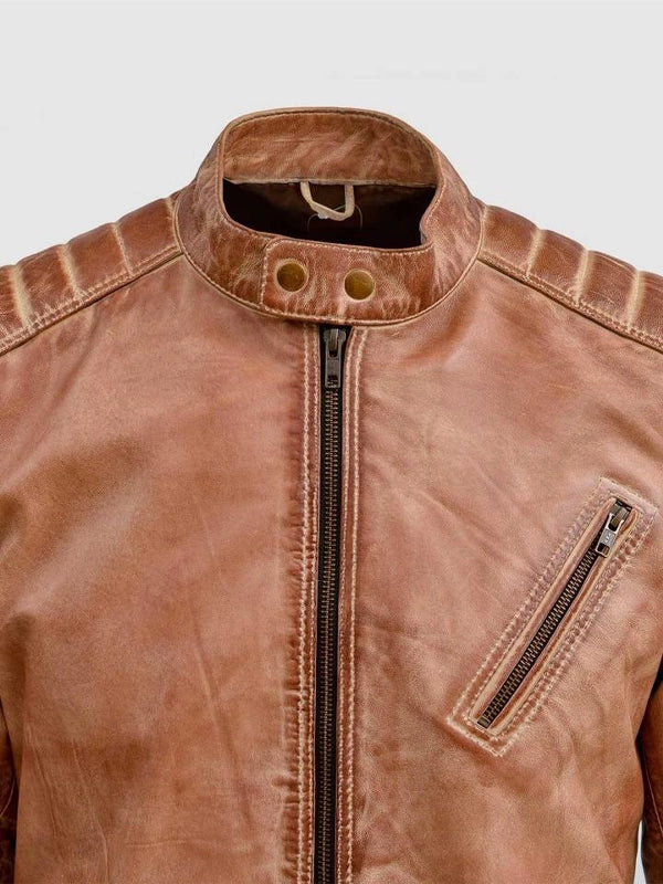 waxed tan leather jacket..
