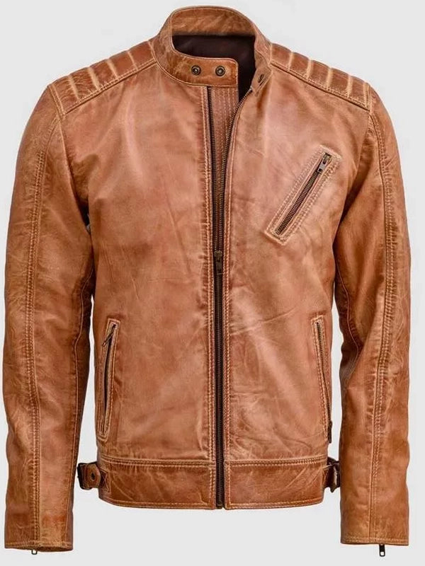waxed tan leather jacket