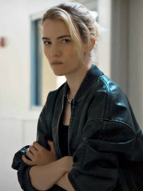 willa fitzgerald relay bomber leather jacket..