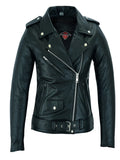 women brando style leather motor cycle jacket black