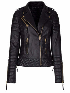 women slim fit biker leather jacket