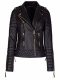 women slim fit biker leather jacket