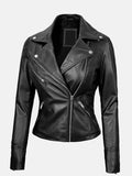 womens asymmetrical black leather biker jacket