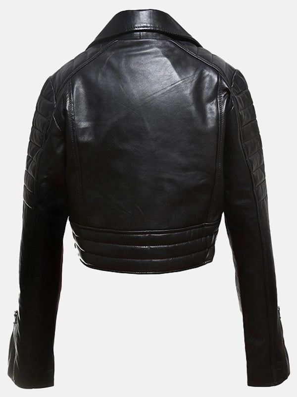 womens asymmetrical cropped leather jacket..