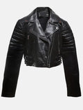 womens asymmetrical cropped leather jacket