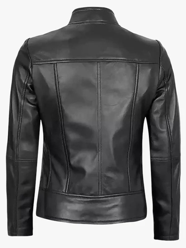 womens black cafe racer leather jacket.