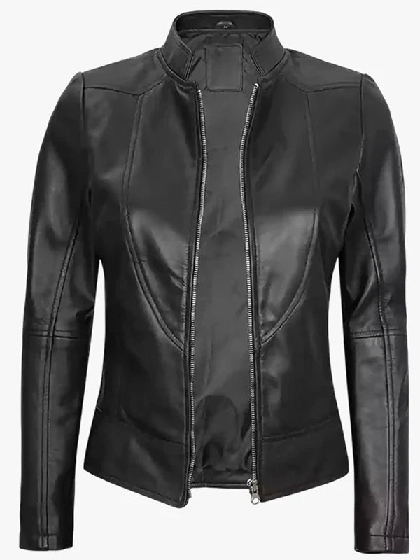womens black cafe racer leather jacket