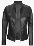 womens black cafe racer leather jacket