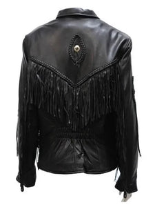 womens black leather fringer jacket.