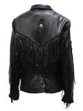 womens black leather fringer jacket...