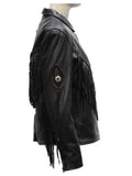 womens black leather fringer jacket..
