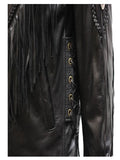 womens black leather fringer jacket.