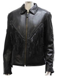 womens black leather fringer jacket