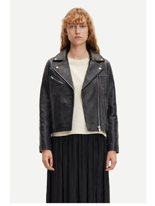 womens black leather motor cycle jacket