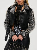 womens black punk embellised motorcycle jacket...