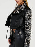 womens black punk embellised motorcycle jacket..
