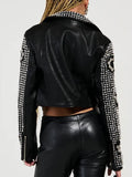 womens black punk embellised motorcycle jacket.
