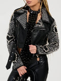 womens black punk embellised motorcycle jacket