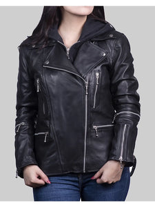 womens black slim fit leather motor cycle jacket
