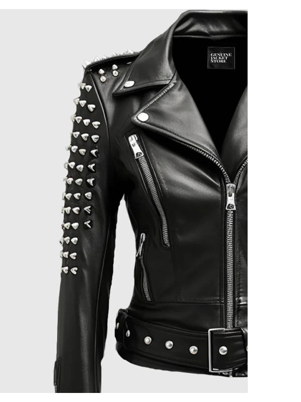 womens black studded leather jacket...