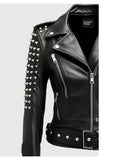 womens black studded leather jacket...