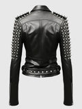 womens black studded leather jacket.