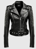 womens black studded leather jacket