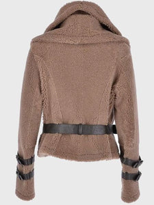 womens brown shearling fur jacket.