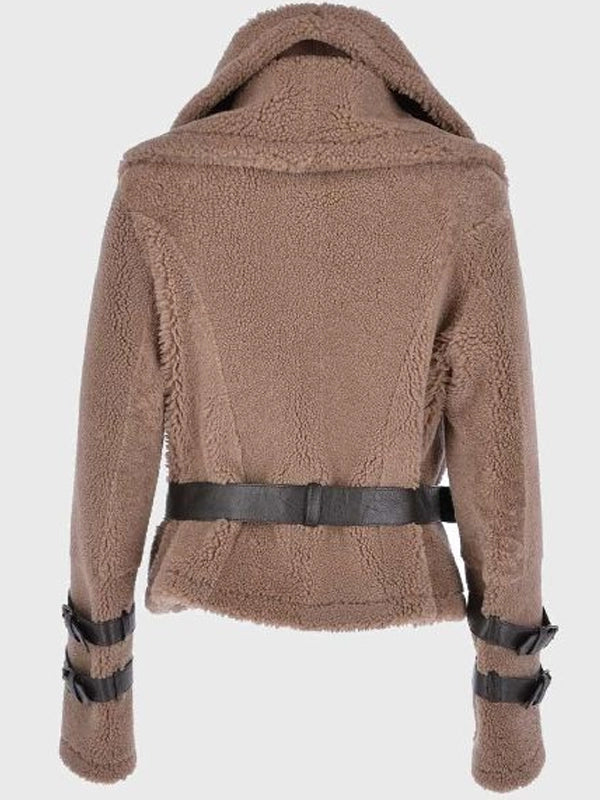 womens brown shearling fur jacket.