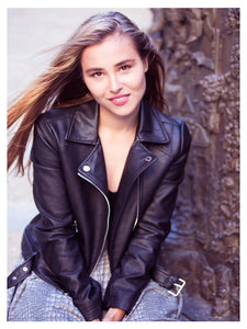 womens casual black leather blazer.