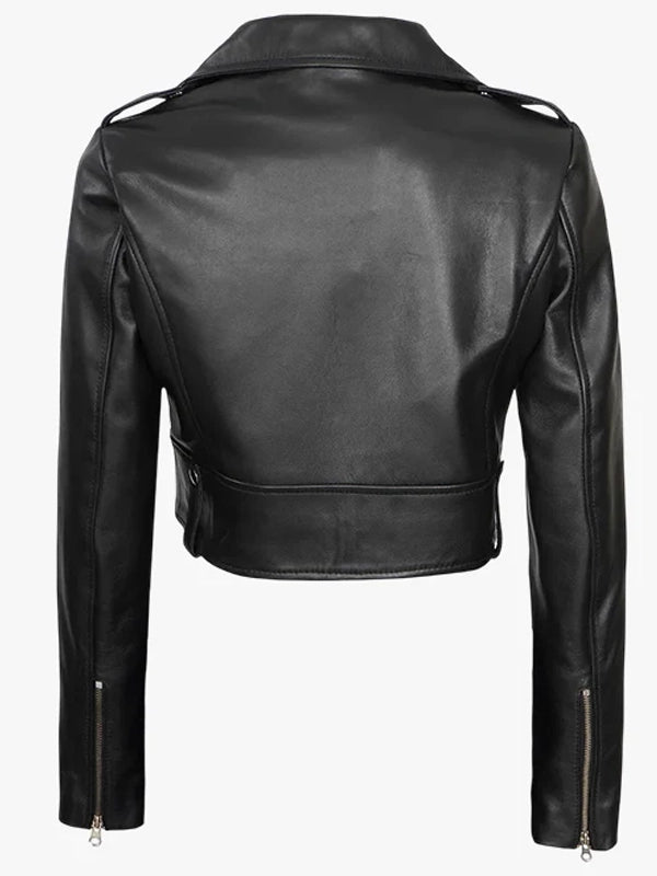 womens colleen cropped leather biker jacket.