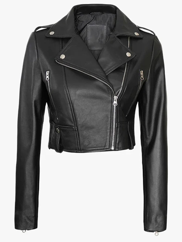 womens colleen cropped leather biker jacket