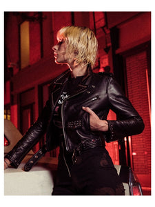 womens cropped studded leather jacket...