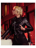 womens cropped studded leather jacket...