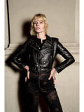 womens cropped studded leather jacket..