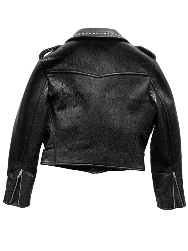 womens cropped studded leather jacket.