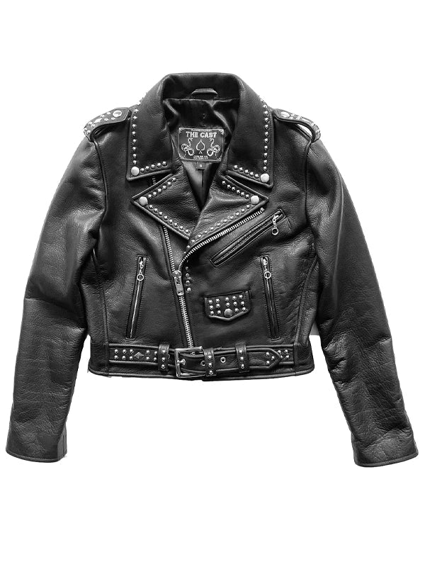 womens cropped studded leather jacket