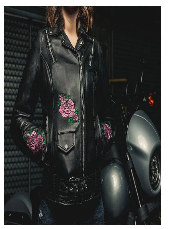womens leather motor cycle jacket....