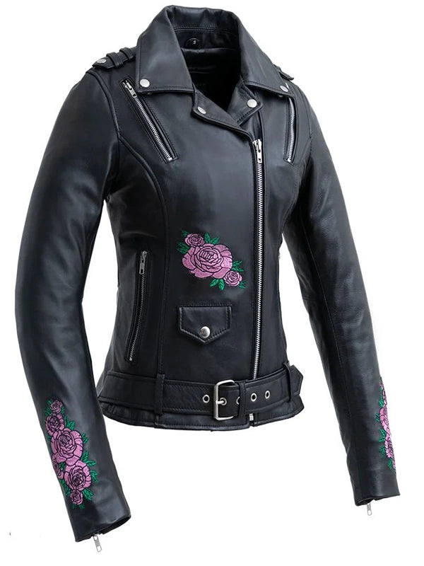 womens leather motor cycle jacket