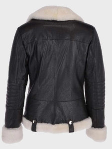womens motorcycle black shearling leather jacket.